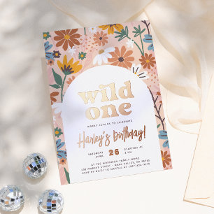 Shiny Wild One Retro Wildflower 1st Birthday Party