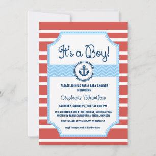 Ship anchor nautical baby boy shower invitation