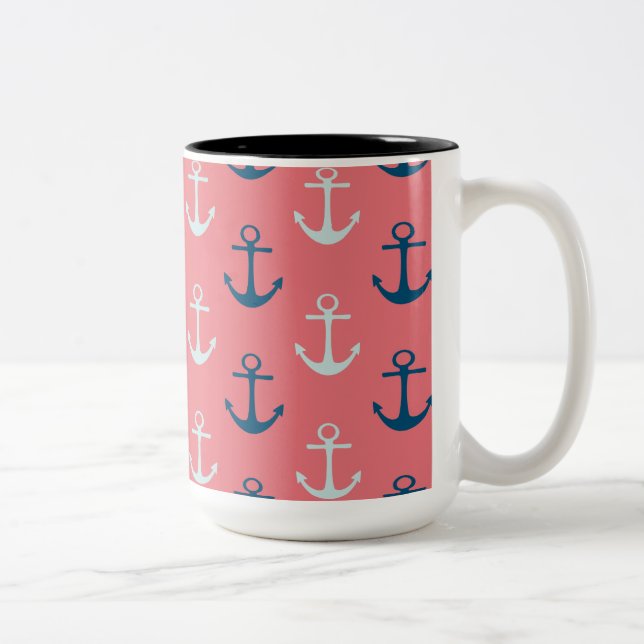 Ship Anchors on Rose Two-Tone Coffee Mug (Right)