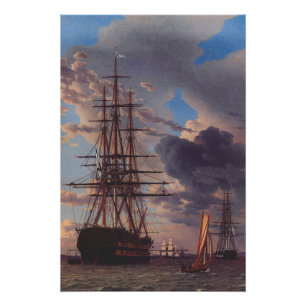 Ship and a Frigate at Anchor Poster