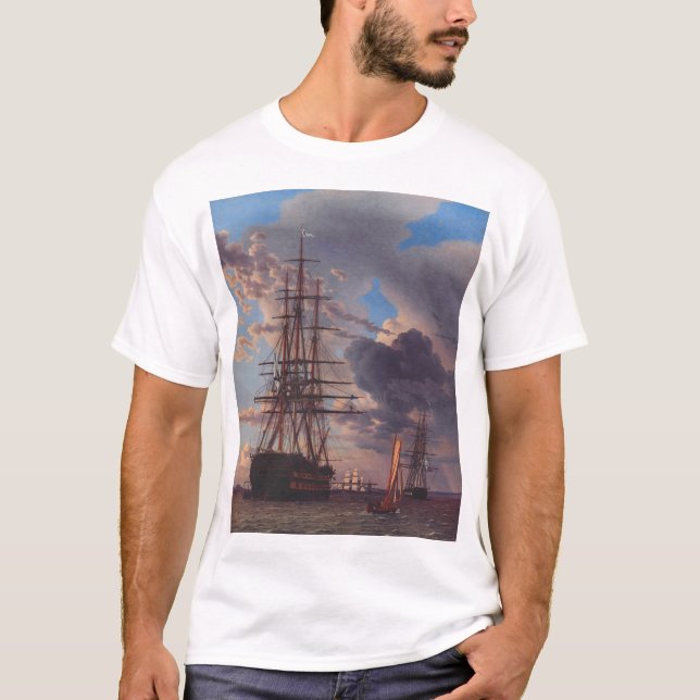 Ship and a Frigate at Anchor  T-Shirt (Front)