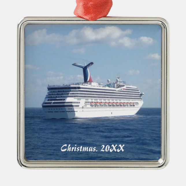 Ship at Sea Dated Photo Metal Tree Decoration (Front)