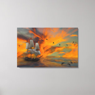 Ship at Sunset Canvas Print