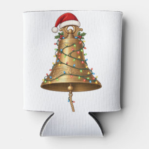 Ship Bell Santa Hat Christmas Lights Nautical Can Cooler