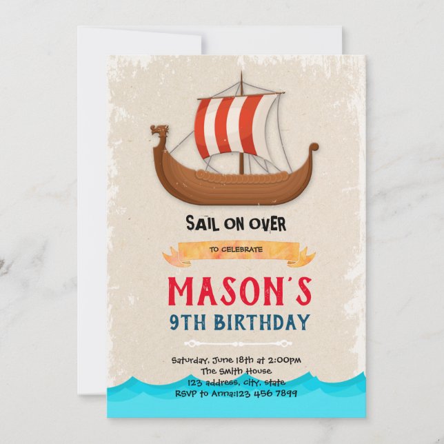 Ship boat birthday invitation (Front)