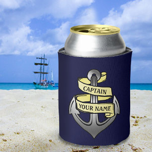 Ship Boat Captain Anchor Nautical Sea Custom Name Can Cooler