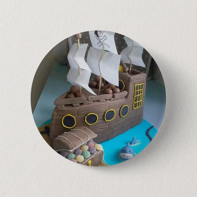Ship cake 1 6 cm round badge (Front)