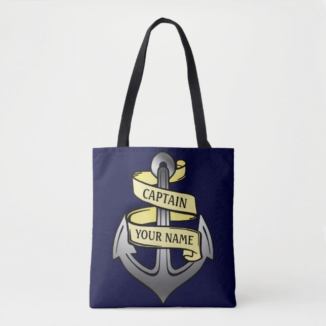 Ship Captain Anchor Sailor Nautical | Custom Name Tote Bag (Front)