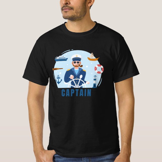 Ship Captain Design Attractive Black Tshirt (Front)