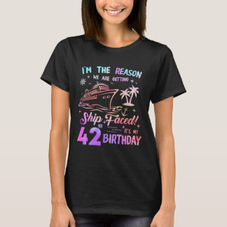 Ship Faced 42nd Birthday Cruise 42 Year Cruising S T-Shirt
