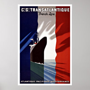 Ship French Line Vintage Travel Poster