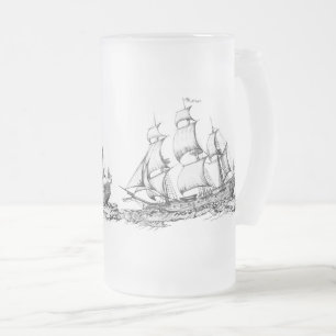 ship frosted glass beer mug