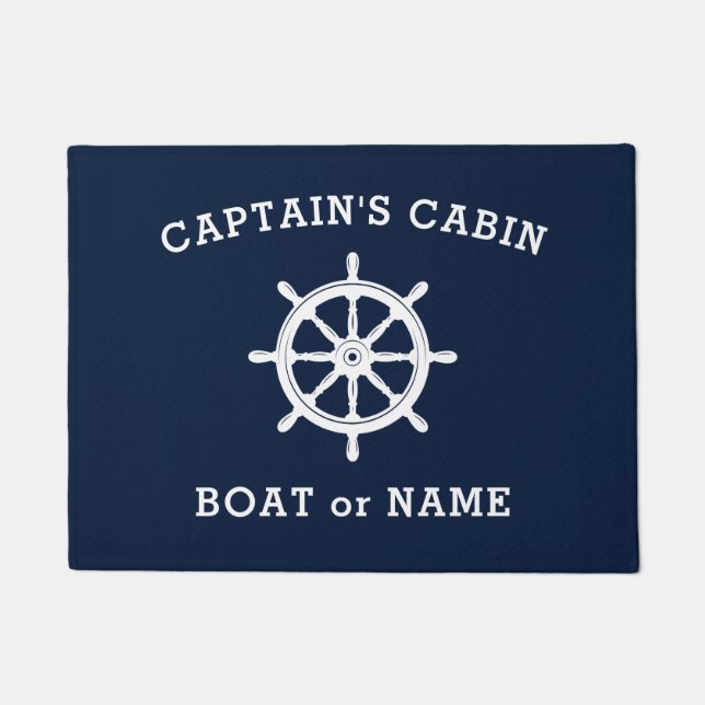 Ship Helm Wheel Captain Cabin Boat Name Sea Blue Doormat (Front)