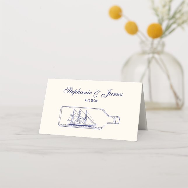 Ship in a Bottle Blue - Ivory BG Escort Card (Front)