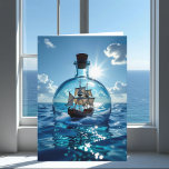 Ship in a Bottle Floating in the Ocean | Birthday Card<br><div class="desc">A sentimental birthday card for Dad,  featuring a vintage bottle with a ship inside it floating on the sea.</div>