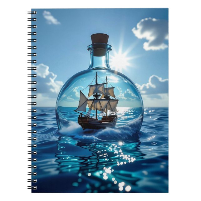 Ship in a Bottle Floating on the Ocean  Notebook (Front)