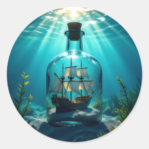 Ship in a Bottle in the Ocean  Classic Round Sticker