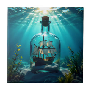 Ship in a Bottle in the Ocean  Tile
