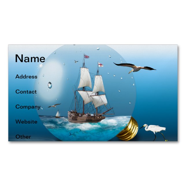 Ship in a light bulb magnetic business card (Front)