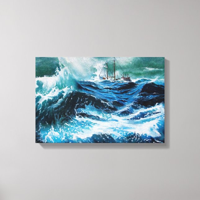 Ship In the Sea in Storm Canvas Print (Front)