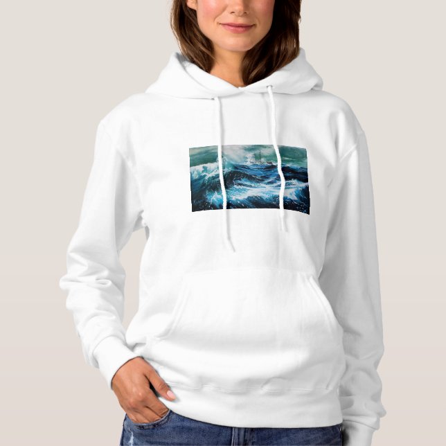 Ship In the Sea in Storm Hoodie (Front)