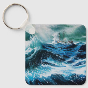 Ship In the Sea in Storm Key Ring
