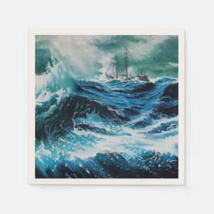 Ship In the Sea in Storm Napkin