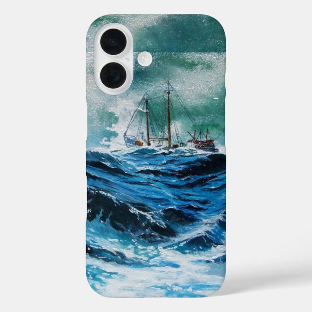 Ship In the Sea in Storm / Navy Blue Case-Mate iPhone Case (Back)