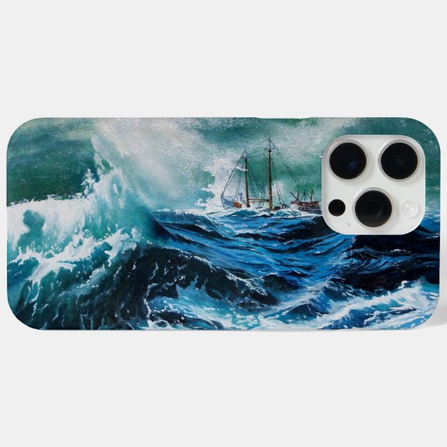 Ship In the Sea in Storm / Navy Blue Case-Mate iPhone Case (Back (Horizontal))