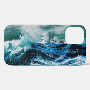 Ship In the Sea in Storm / Navy Blue iPhone 12 Case