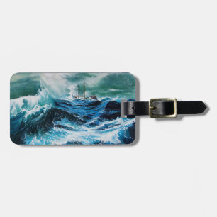 Ship In the Sea in Storm Parchment Luggage Tag