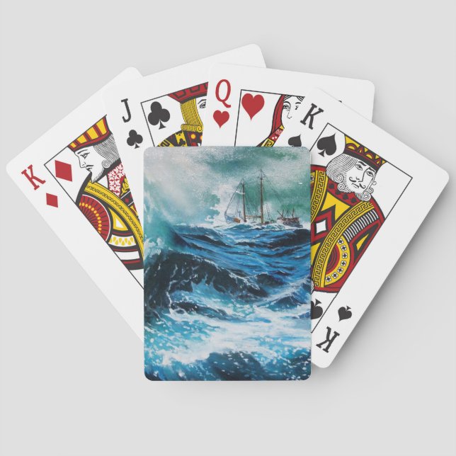 Ship In the Sea in Storm Playing Cards (Back)