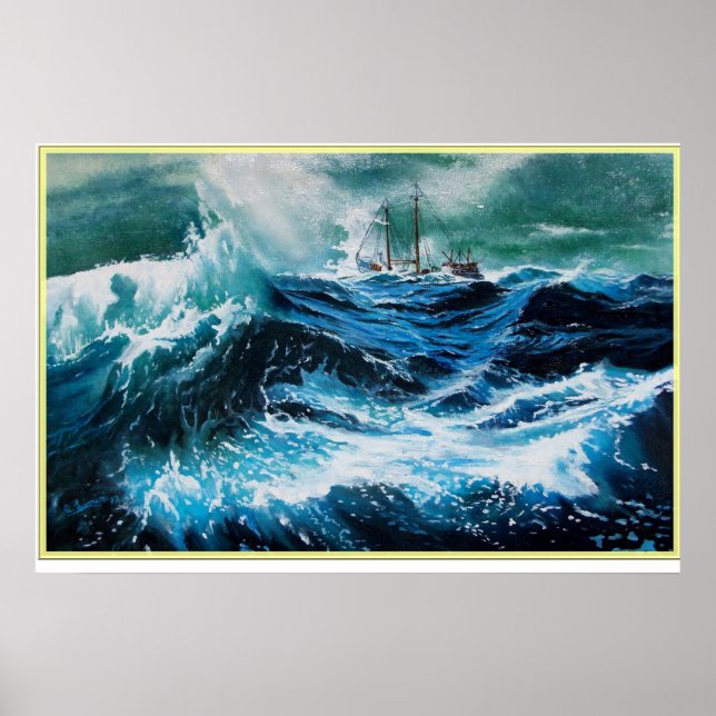 Ship In the Sea in Storm Poster (Front)