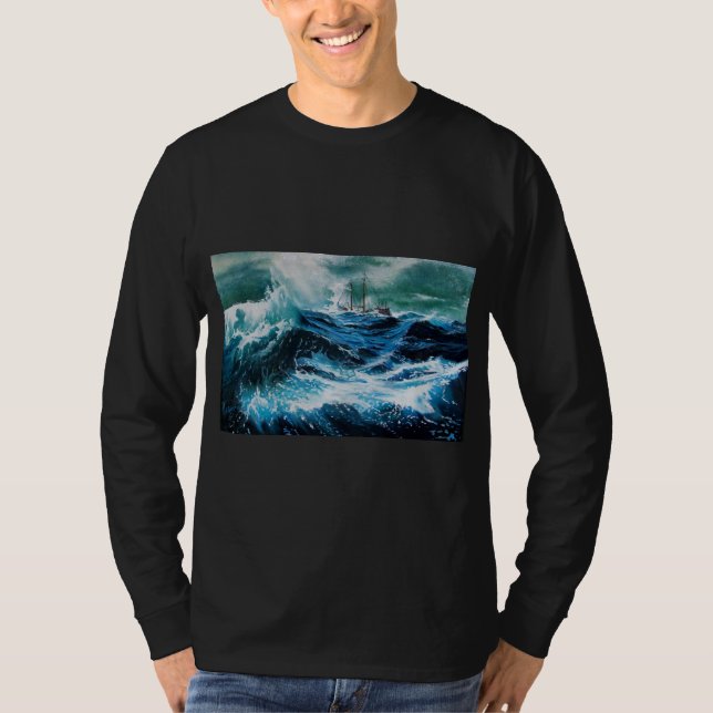 Ship In the Sea in Storm T-Shirt (Front)