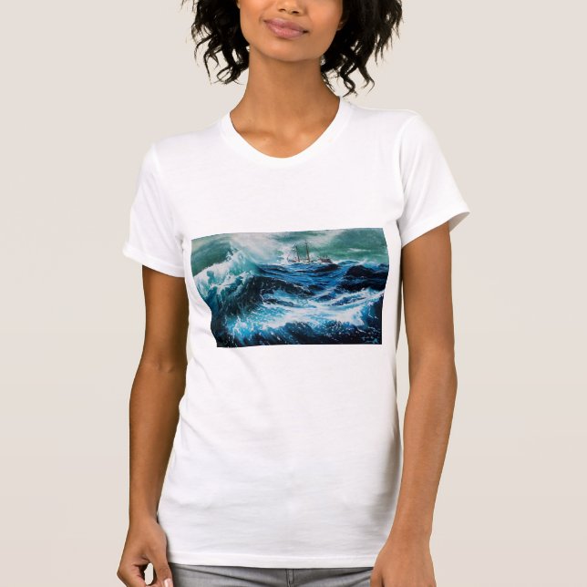 Ship In the Sea in Storm T-Shirt (Front)