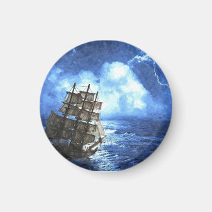 Ship In The Storm Button Magnet