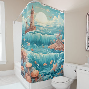 Ship Lighthouse & Ocean Dreamscape Shower Curtain