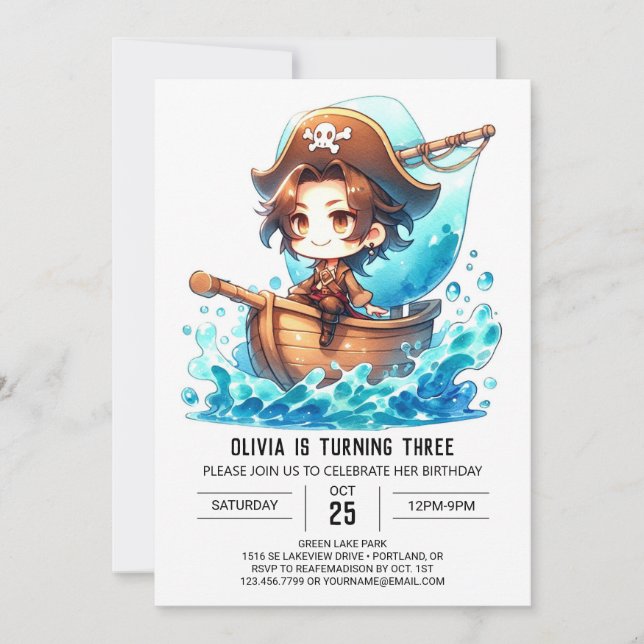 Ship Little Pirate Birthday Invitation (Front)
