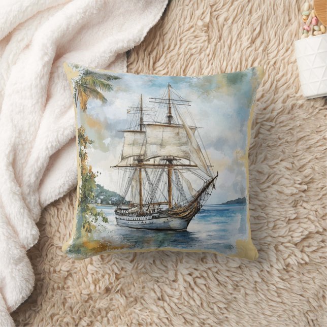 Ship Ocean Nautical Painting Cushion (Blanket)