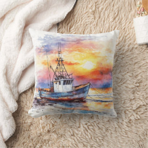 Ship Ocean Nautical Painting Cushion