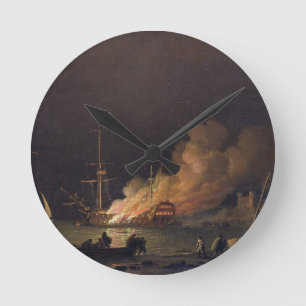 Ship on Fire at Night, c.1756 (oil on canvas) Round Clock
