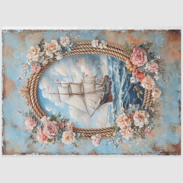 Ship Painting Rope Frame Roses Decoupage Tissue Paper (Front)