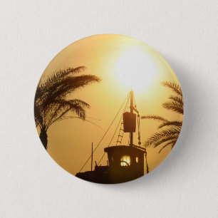 Ship Palm Trees Sun Photo Round Badge