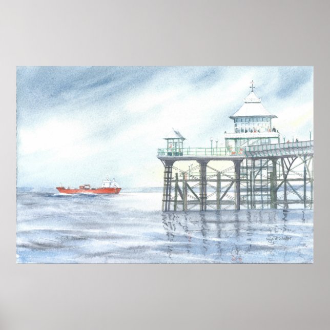 Ship passing Clevedon Pier Poster (Front)