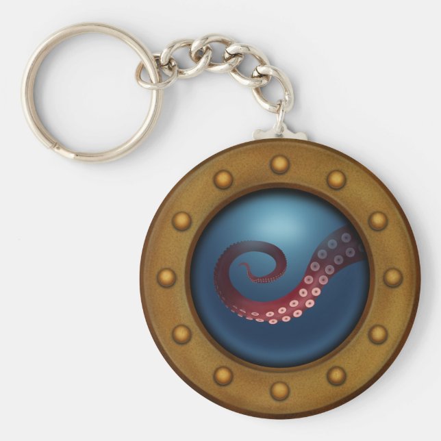 Ship Porthole Deep Sea Explorer Octopus Steampunk Key Ring (Front)
