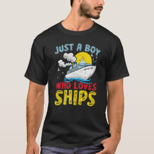 Ship Retro Sunset Just A Boy Who Loves Ships T-Shirt