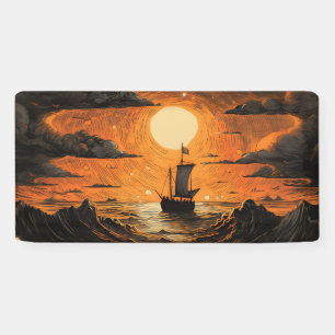 Ship sailing in the night banner