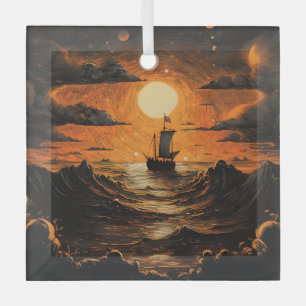 Ship sailing in the night glass tree decoration