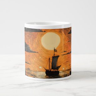 Ship sailing in the night large coffee mug