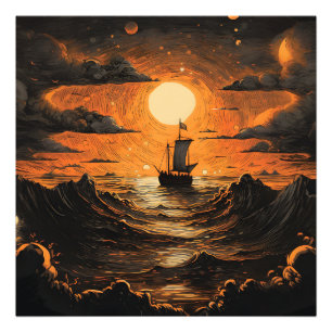 Ship sailing in the night photo print